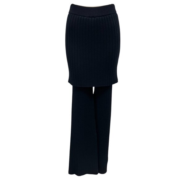 Loewe Navy Blue Marino Layered Wool Knit Skirt Trousers - Picture 1 of 6